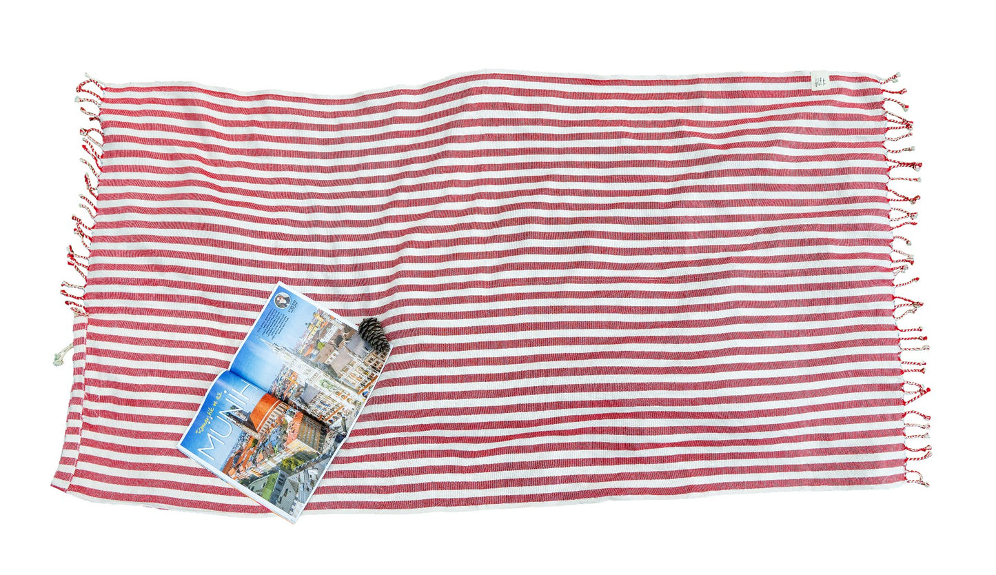Rincon Beach Bag by Peshta. Weiße vertikale Streifen auf leuchtenden Farben. Das "3-in-1" Peshta. In 4 Farben.